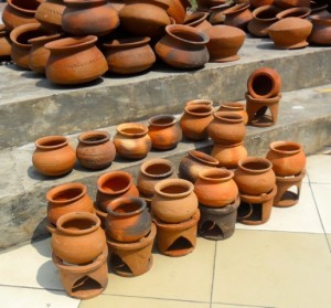 Tradiitonal clay pots for boiling milk at New Year