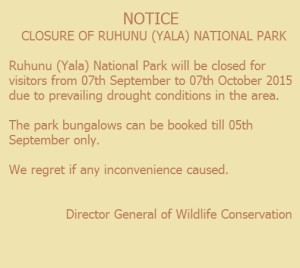 yala national park closure notice