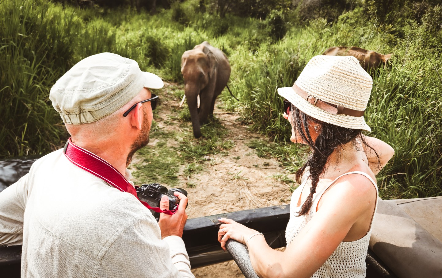 Couple on a private safari at dawn in Sri Lanka